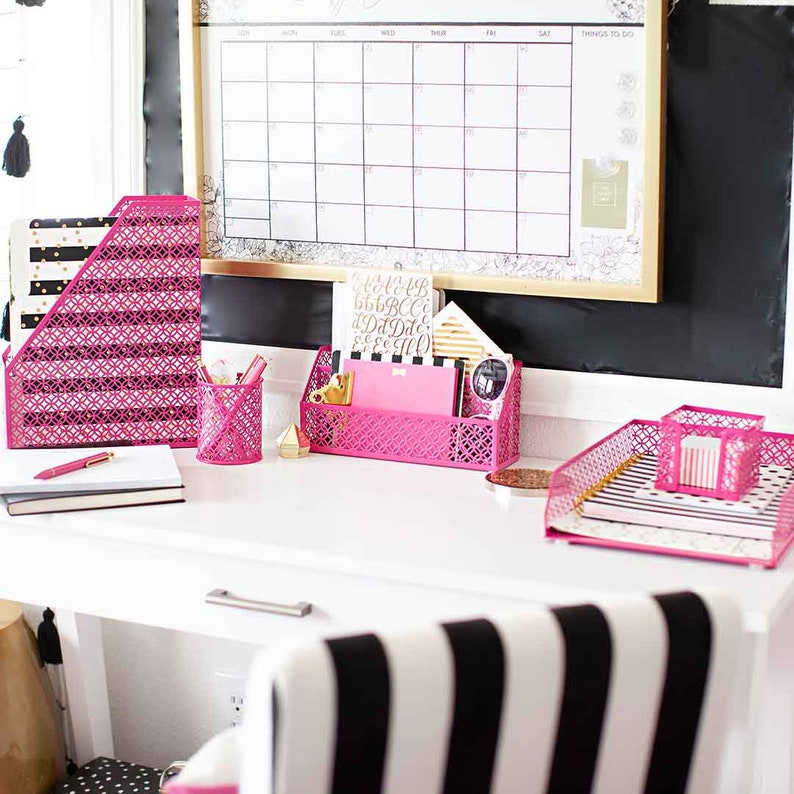 Blu Monaco Pink Office Supplies Hot Desk Accessories For Hot Pink Desk Accessories, Hot Pink Office Desk Set