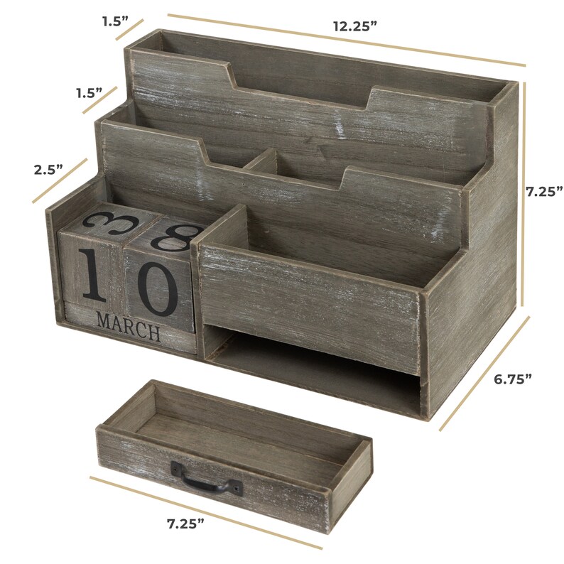 Dark Wooden Mail Organizer Desktop With Block Calendar Mail Etsy