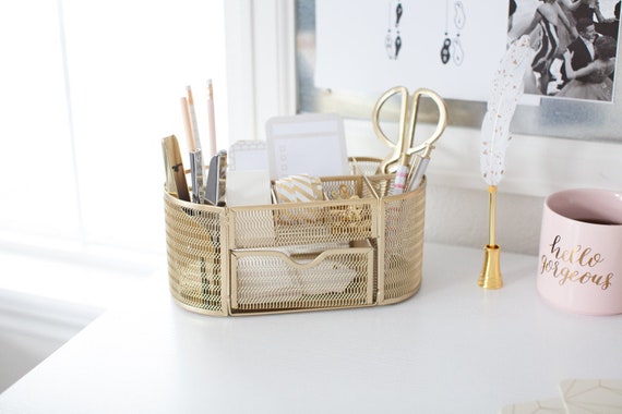 Blu Monaco Beautiful Gold Desk Organizer - Made of Metal with Gold Finish - Gold Desk Accessories - Storage for Paper and Office Supplies - Desk Organizer Gold