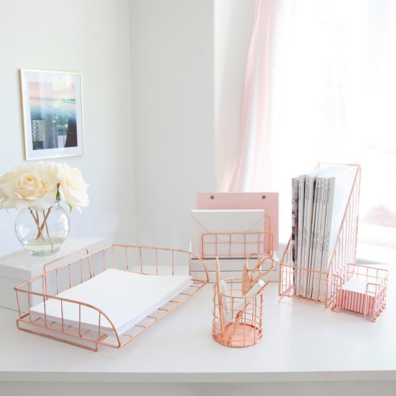 Girls Letter Sorter Paper Tray Rose Gold Desk Accessories For