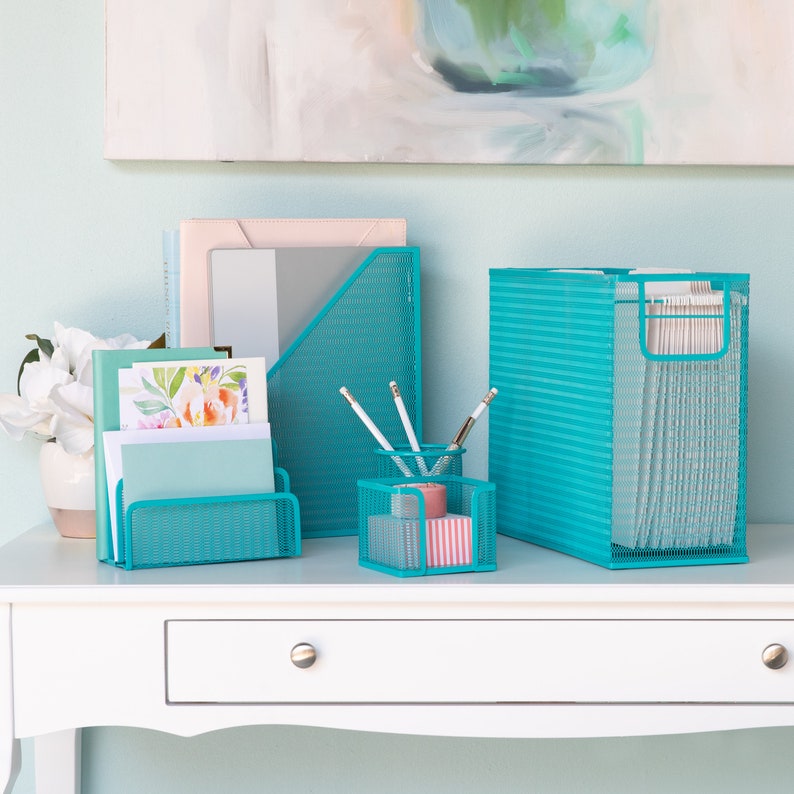 Blu Monaco Teal 5 Piece Cute Desk Organizer Set Etsy