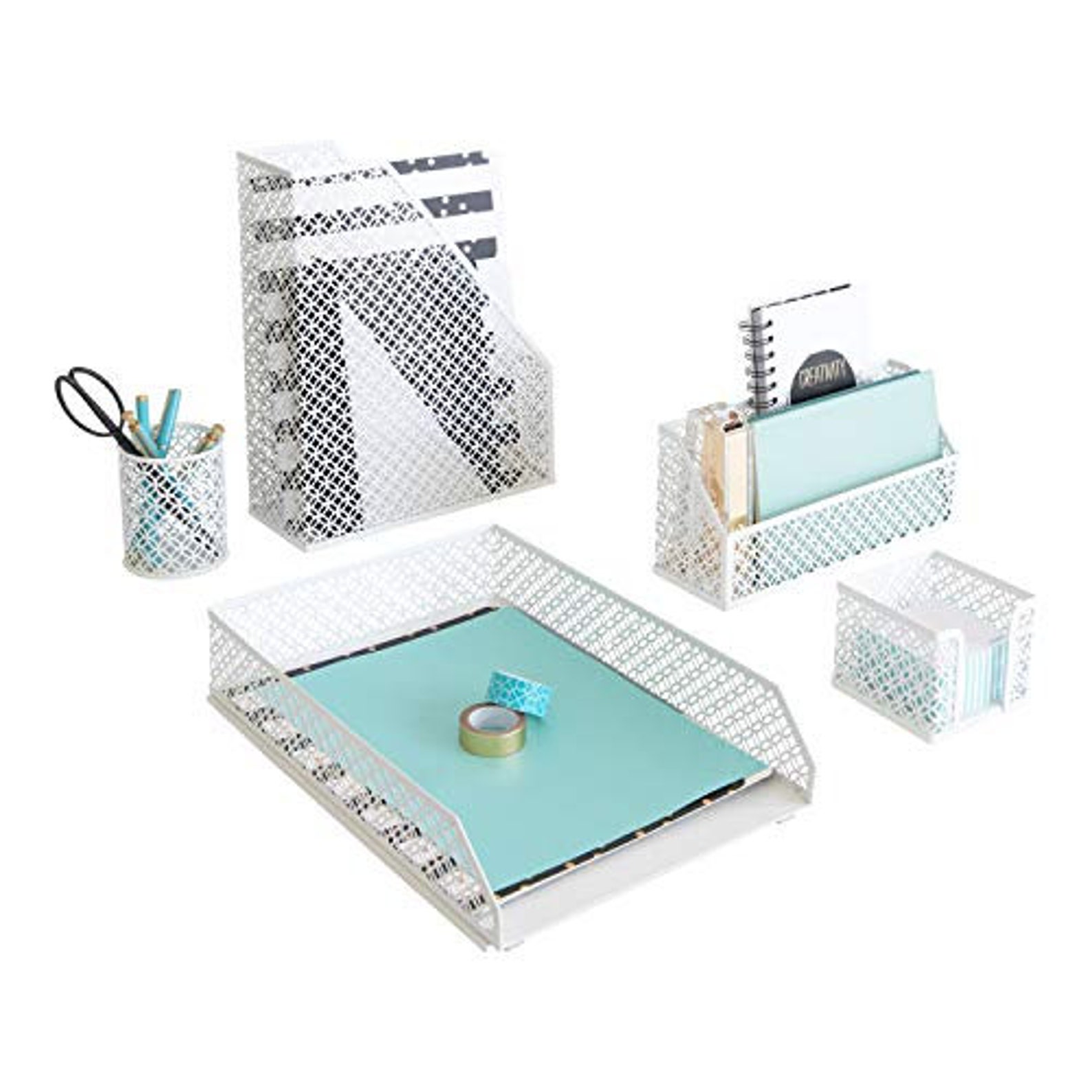 Blu Monaco White 6 Piece Desk Organizer Set Etsy