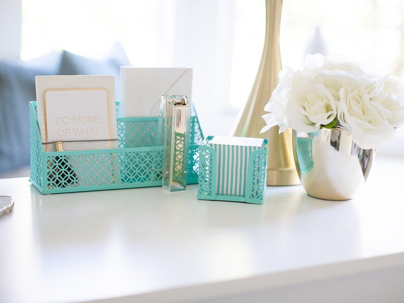 Aqua 6 Piece Cute Desk Organizer Set Desk Organizers and Etsy