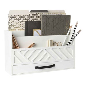 White Wooden Mail Organizer with Drawer