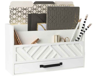 White Wooden Mail Organizer with Drawer