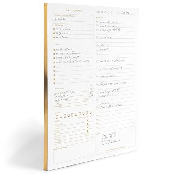 Daily To Do List Notepad for Work - Daily Planner Pad 8.5 x 11 50 Sheet with Gold Edge - Daily Planner Notepad - Daily Schedule Board