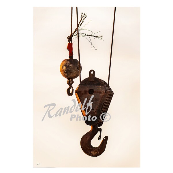 Crane Rigging, Old and well used and rusty Industrial Heavy Equipment Wrecking Ball