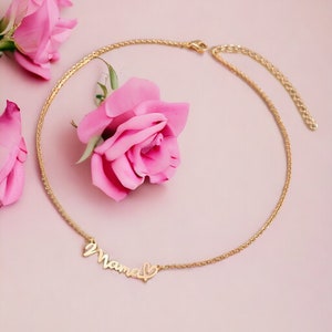 Collier maman, cadeau pour mère, collier chaîne maman, collier avec coeur, collier couleur argent ou or