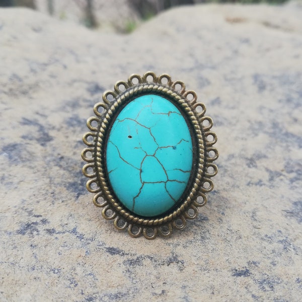 Turquoise ring, Boho ring, Adjustable ring with natural stone