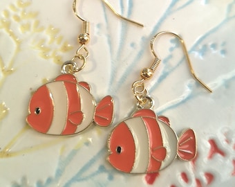 Tropical clown fish earrings (clip conversion available)