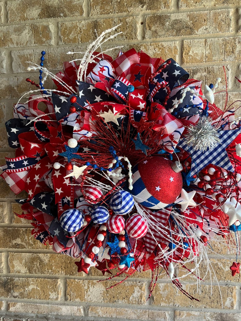 Patriotic Wreath With Remote Control Lights for Your Front Etsy
