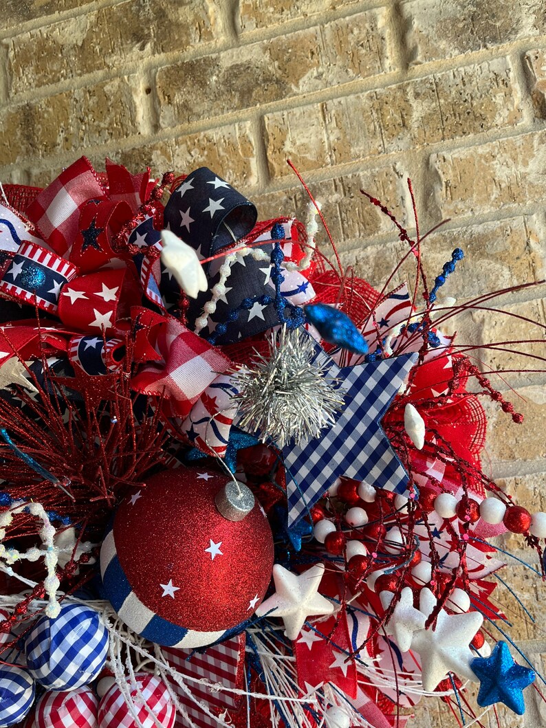 Patriotic Wreath With Remote Control Lights for Your Front Door. Etsy