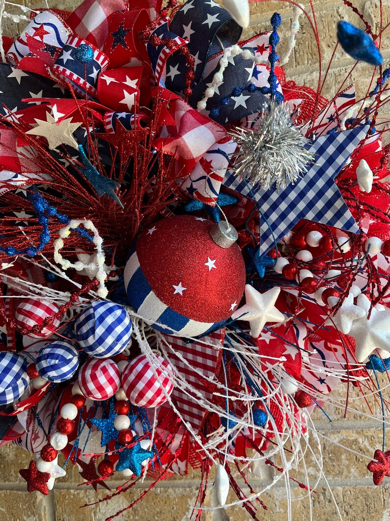 Patriotic Wreath With Remote Control Lights for Your Front Etsy