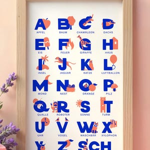 ABC Poster Kinderzimmer | Alfabeto Poster em Alemão | Pôster infantil A3 e A4 | Digitaler Sofortdownload – 2 variantes de versão