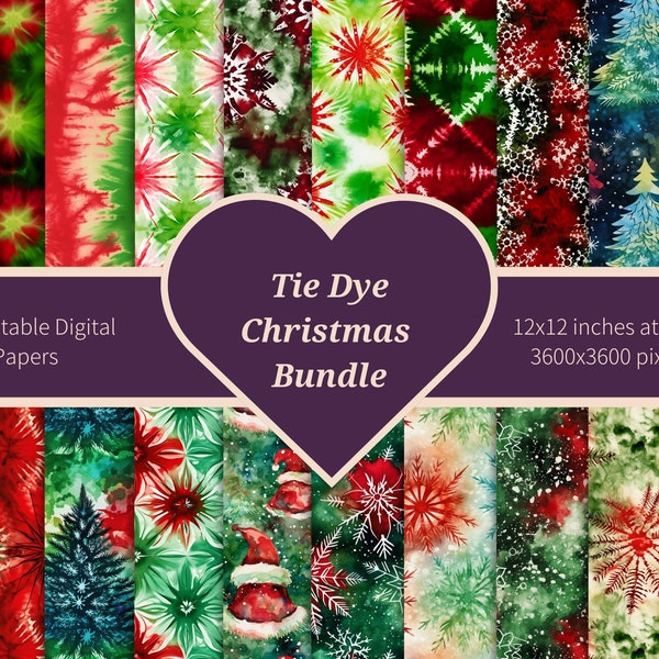 Christmas Tie Dye Digital Paper - Bold and Festive for Scrapbooking, Journaling, and DIY Craft