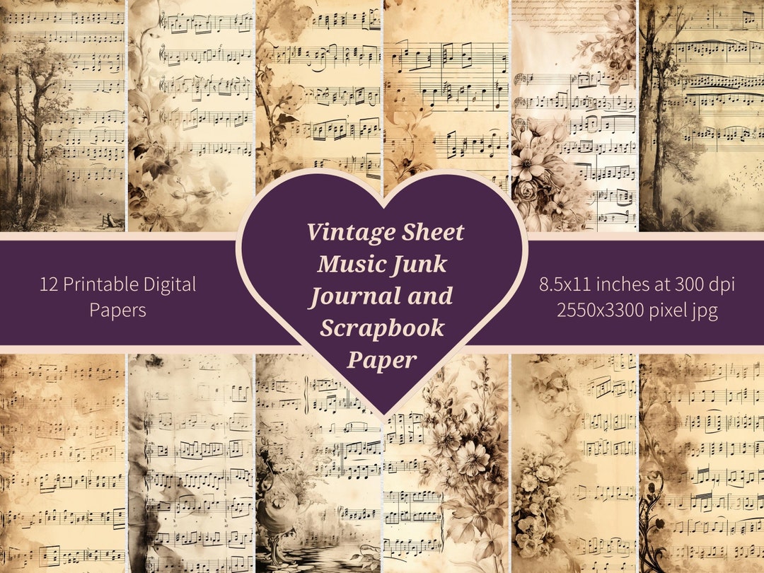 Vintage Sheet Music Digital Paper: Ideal for Scrapbooking, Junk