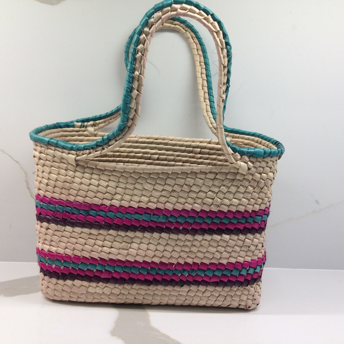 Handwoven Palm Leaf Mexican Tote Bag Colorful Tote Bag - Etsy UK