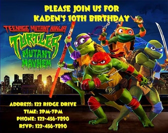 TMNT * Turtles Invitation * TMNT Birthday Invite * Ninja Turtles Birthday Party * Ninja Turtles Party Invite * TMNT Mutant Mayhem * Turtles