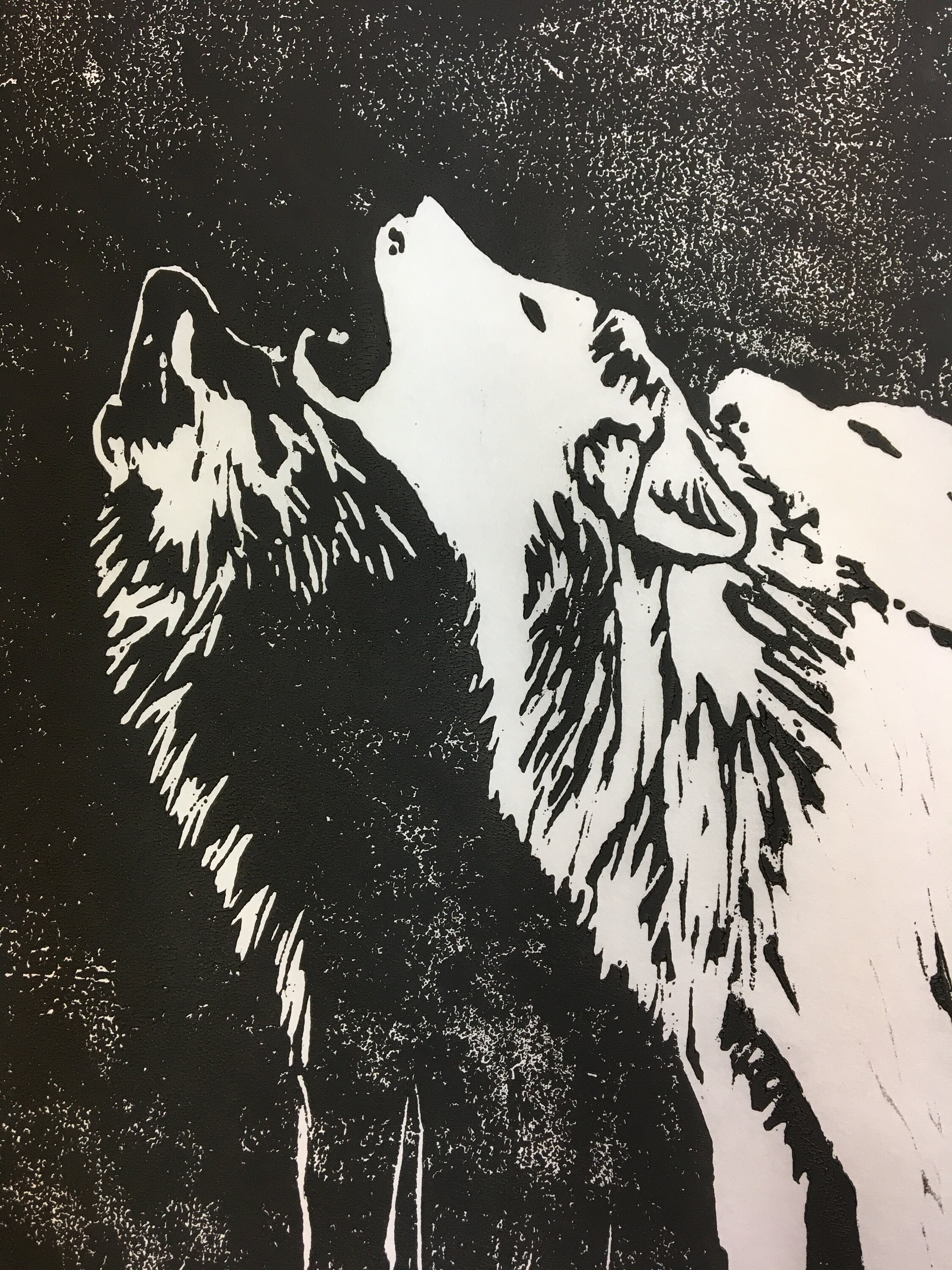 Woodcut Print of Howling Wolf Pack in a Moonlit Sky by | Etsy