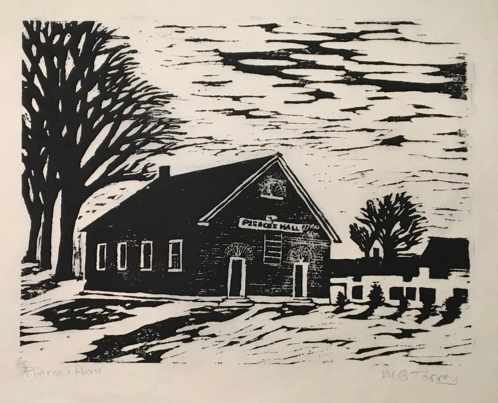 Woodcut Print of Pierce Hall Putney VT by Margot Torrey Etsy