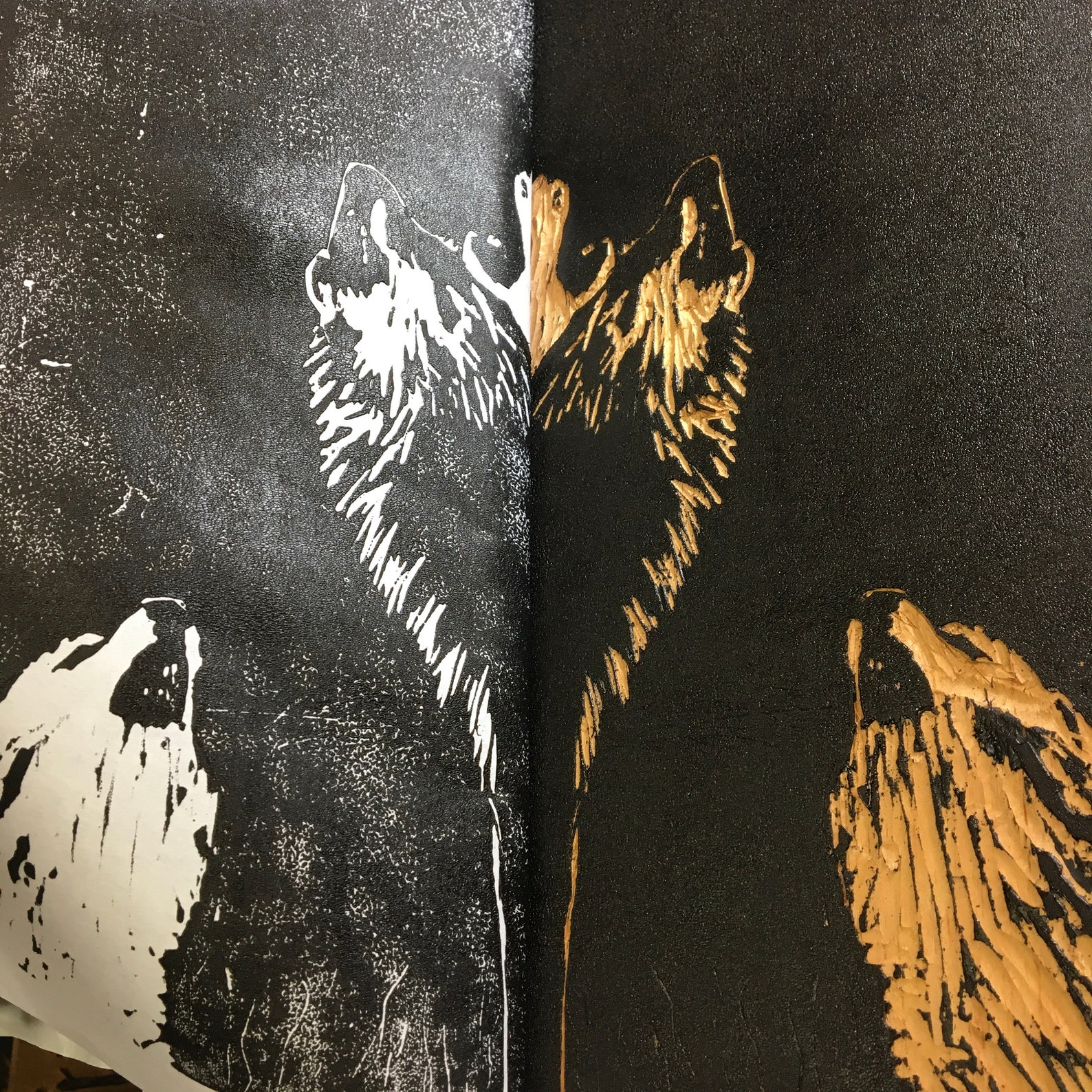 Woodcut Print of Howling Wolf Pack in a Moonlit Sky by | Etsy