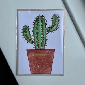 Carte de voeux cactus imprimée à la main