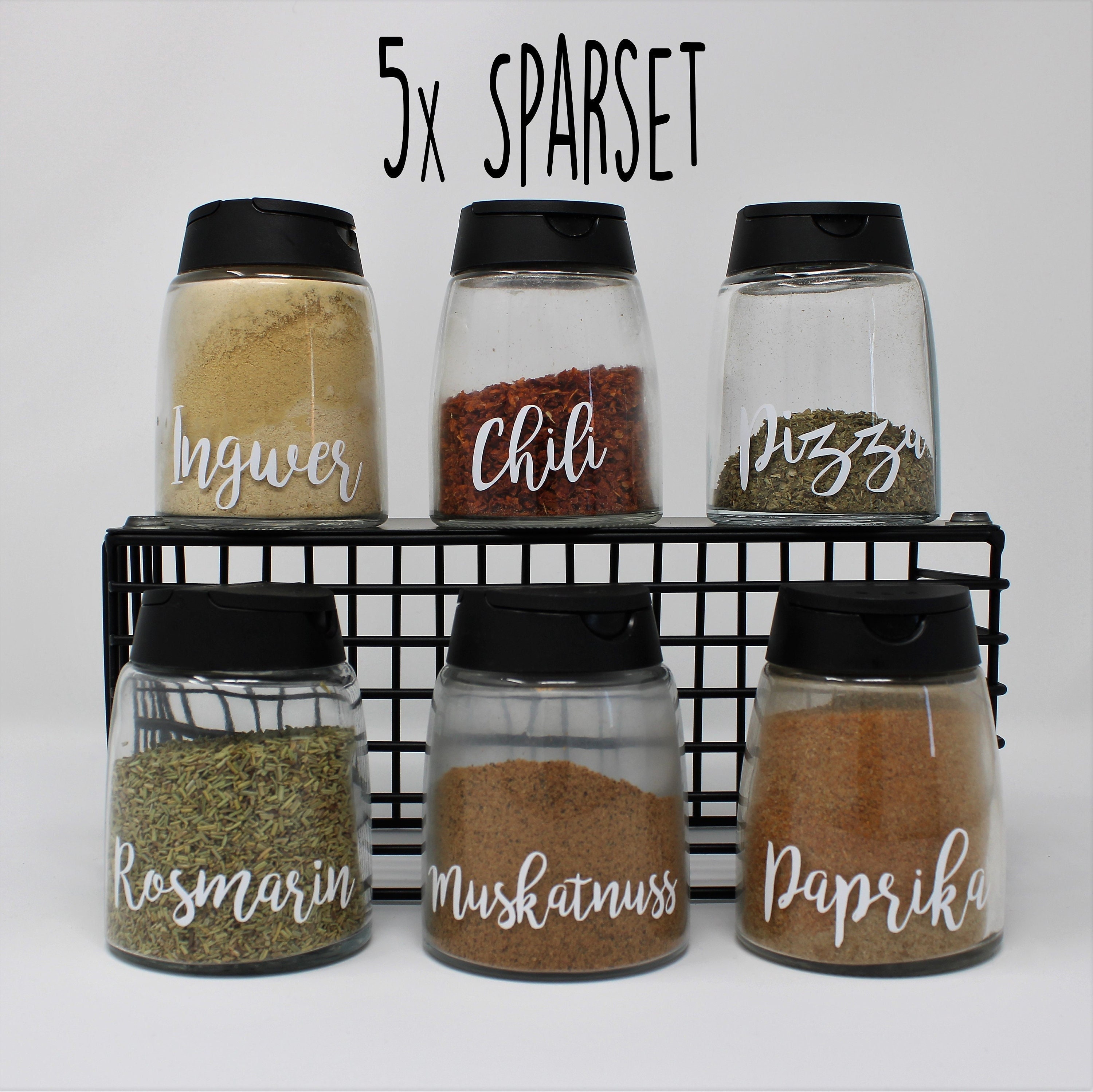 5x Aufkleber für IKEA 365+ IHÄRDIG Gewürzglas | Größe: 6x2 cm | Küche Aufbewahrung Glas Sticker Gewürz Beschriftung Aufschrift nach Wunsch