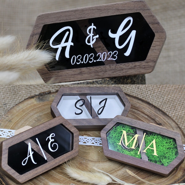 Ringbox personalisiert mit Initialen in Holzoptik und Sichtfenster /// Verlobung| Hochzeit| Ringe| Aufbewahrung| Beschriftung| Liebe| Ketten