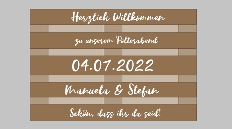 Palettenaufkleber für die Hochzeit personalisiert weiße Schrift Herzen Datum Herzlich Willkommen Polterabend Schild Vinyl Font 4 Bild 3