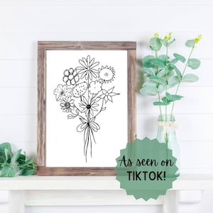 Custom Flower Line Art Bouquet Made From Your Own Drawings | DIGITAL FILE Download Art Print By Shelbywanders Art