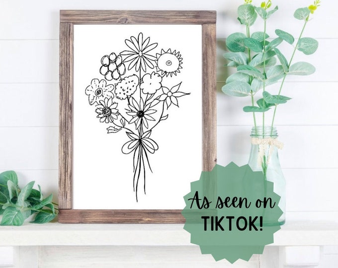 Featured listing image: Custom Flower Line Art Bouquet Made From Your Own Drawings | DIGITAL FILE Download Art Print By Shelbywanders Art