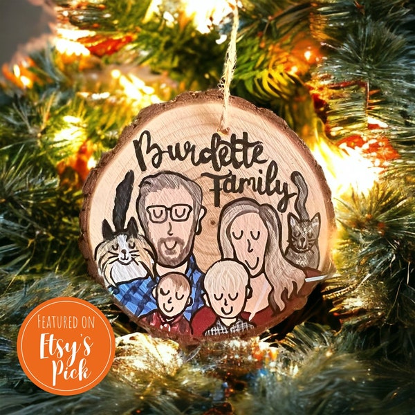 Custom Family Portrait Wood Ornament, Family Portrait Christmas Ornament, Custom Cartoon Portrait Woos Ornament, Unique Christmas Gifts