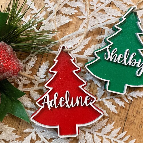 Personalized Christmas Wood Name Tag Customizable Wooden Etsy