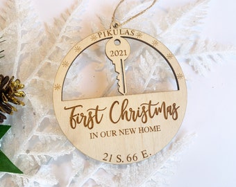 Personalized First Christmas In New Home Wooden Ornament