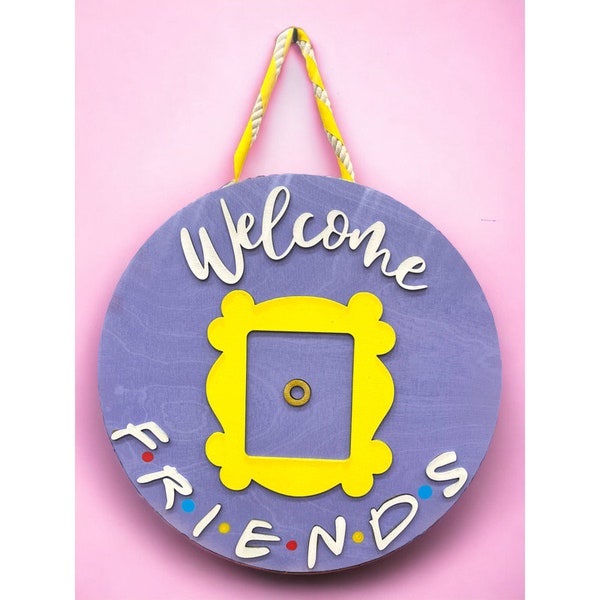 Welcome Friends Inspired Apartment Door Hanger | Purple Friends Door Sign | Friends TV Show Inspired Door Hanger | Wooden Door Hanger