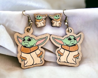 Baby Alien Stud or Dangle Wooden Earrings