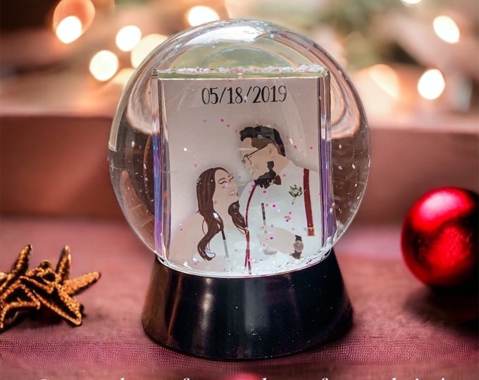 Featured listing image: Custom Minimalistic Portrait in Snow globe, Christmas Snow Globe, Custom Portrait Snow Globe, Family Portrait Snow Globe, Custom Snow Globe