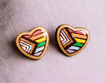 Progress Pride Flag Heart Stud Earrings