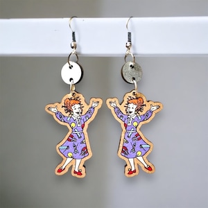 Magical School Bus Inspired Dangle Earrings, Ms Frizzle Earrings, Handpainted Wooden Earrings, School Teacher Earrings, Teacher Dangled