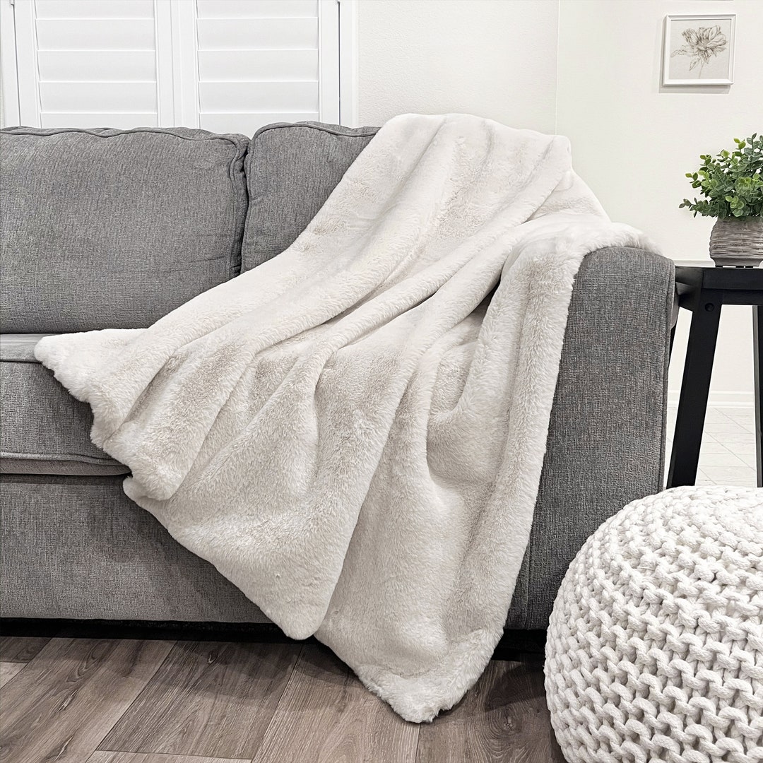 Rex Rabbit Faux Fur Throw Blanket, 50x60 Sofa Throw Daybed Throw