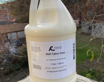 Almond Scented Beef Tallow Liquid Soap - 100% Grass Fed, All Natural, Pump Optional, Hand & Body, Dish and Kitchen, Gentle.