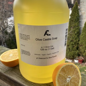 Organic Citrus Castile Soap 1 Gallon (128 oz) Size (Orange & Grapefruit Oils)