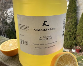 Organic Citrus Castile Soap 1 Gallon (128 oz) Size (Orange & Grapefruit Oils)
