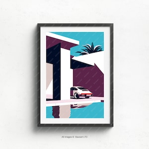 Porsche 912 Hides by the Poolside Wall, classic car painting for home decor, retro wall art, automotive artwork for gifts and Fathers day.
