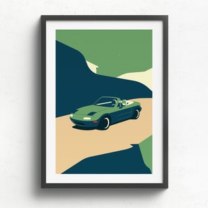 mazda mx 5 miata 1990 impreso en papel de bellas artes mate blanco natural, regalo, ilustraciones, póster, impresión de automóvil, día del padre, vintage, cumpleaños