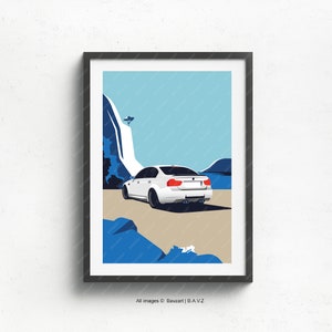 Berlina BMW M3 e90 su carta fine art bianca opaca naturale, regalo, auto d'arte, illustrazioni, poster, compleanni, stampa murale, presente