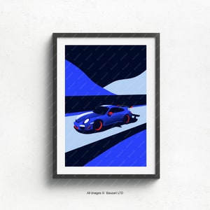 Porsche 911 GT3 RS Stampato su carta artistica bianca opaca naturale, regalo, illustrazioni, poster, stampa di auto, compleanno, stampa da parete, festa del papà