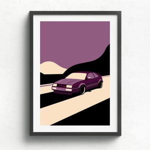 Corrado VR6 Cruising: VW Art on the Open Road for a Volkswagon lover gift, enjoy this vintage car poster for all your home decor.