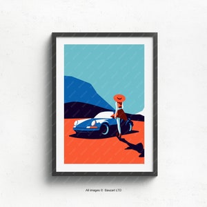 ポルシェ 911 ターボをナチュラルマットファインアート紙にプリント、ギフト、イラスト、ポスター、車のプリント、誕生日、壁のプリント