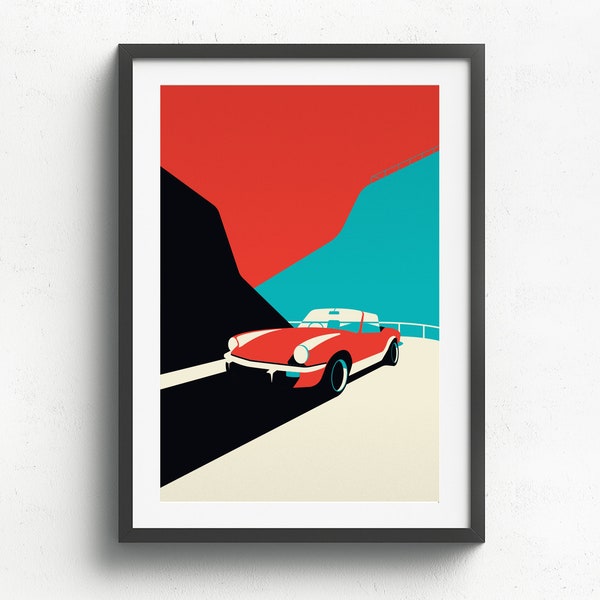 Triumph Spitfire Imprimé sur du papier d'art blanc mat naturel, cadeau, vintage, affiche, impression de voiture, fête des pères, impression murale, impressions d'art